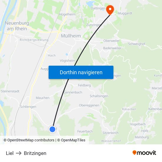 Liel to Britzingen map