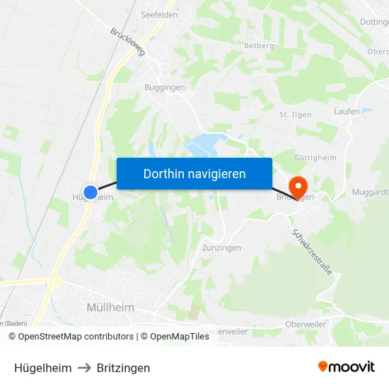 Hügelheim to Britzingen map