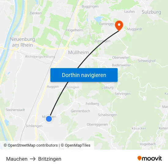 Mauchen to Britzingen map