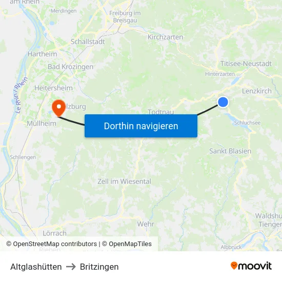 Altglashütten to Britzingen map