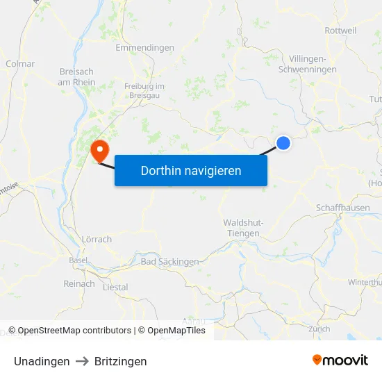 Unadingen to Britzingen map