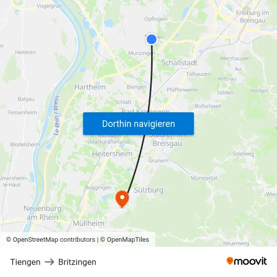 Tiengen to Britzingen map