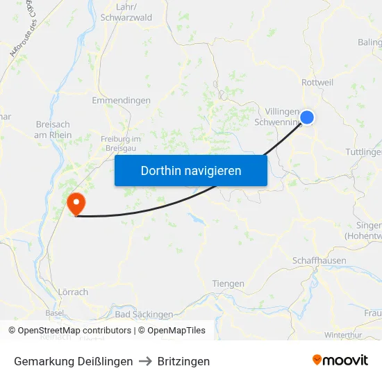 Gemarkung Deißlingen to Britzingen map
