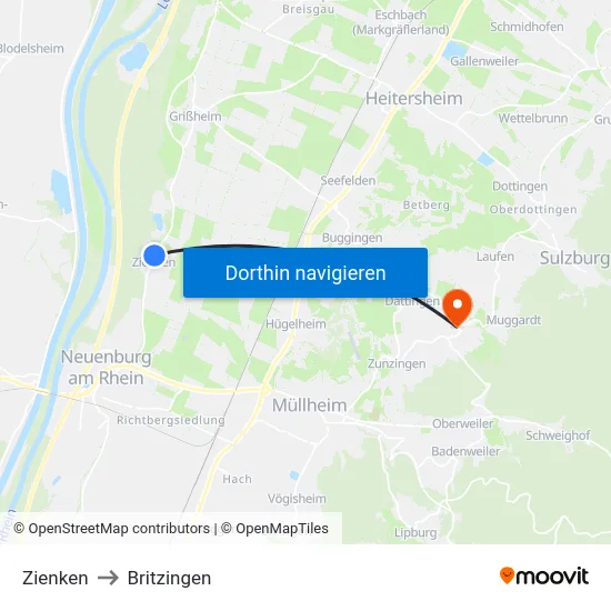 Zienken to Britzingen map
