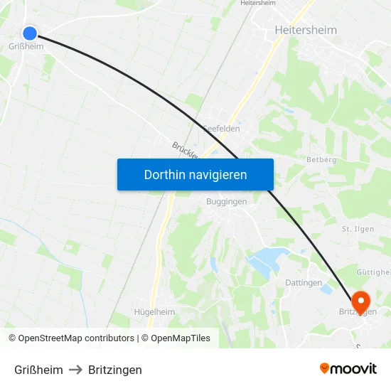 Grißheim to Britzingen map