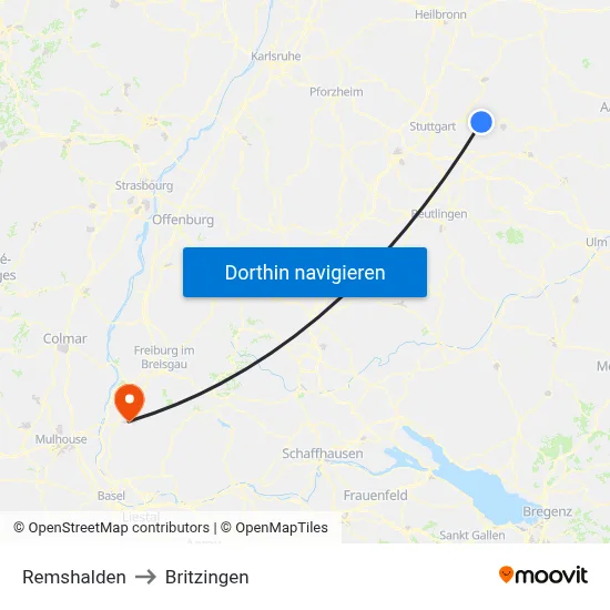 Remshalden to Britzingen map