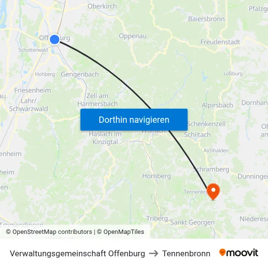 Verwaltungsgemeinschaft Offenburg to Tennenbronn map