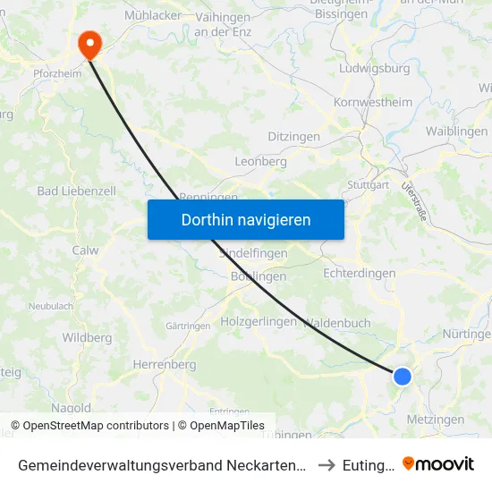 Gemeindeverwaltungsverband Neckartenzlingen to Eutingen map