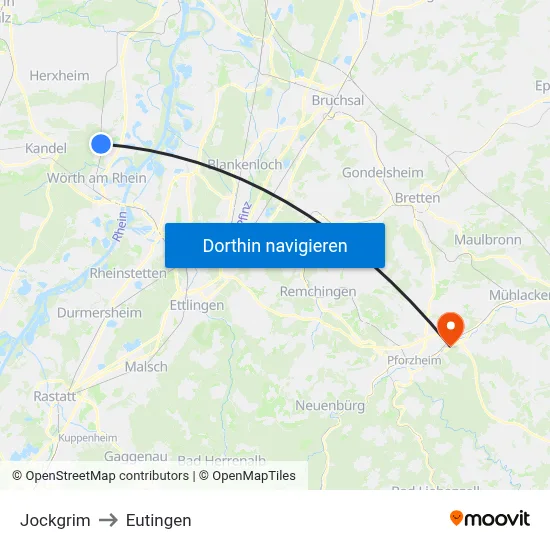 Jockgrim to Eutingen map