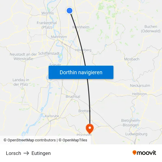 Lorsch to Eutingen map