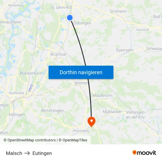 Malsch to Eutingen map