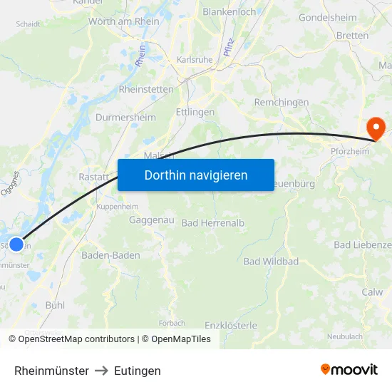 Rheinmünster to Eutingen map