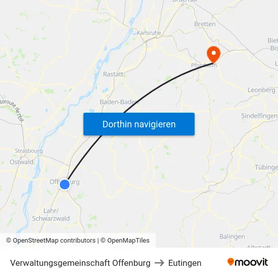 Verwaltungsgemeinschaft Offenburg to Eutingen map