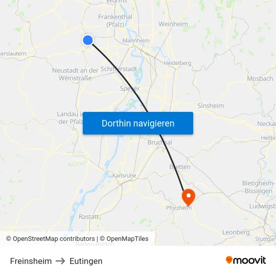Freinsheim to Eutingen map