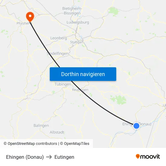 Ehingen (Donau) to Eutingen map