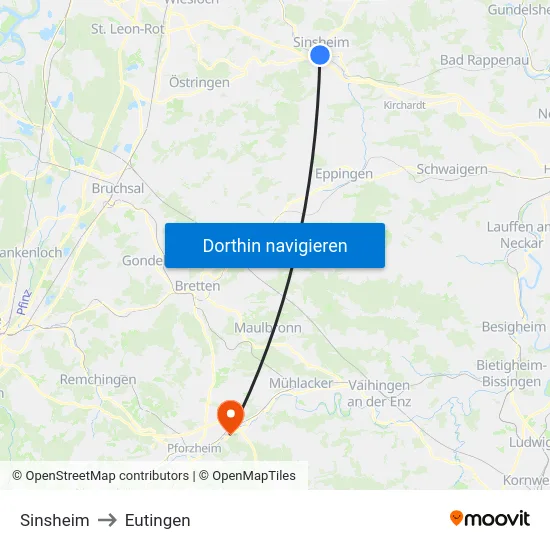 Sinsheim to Eutingen map