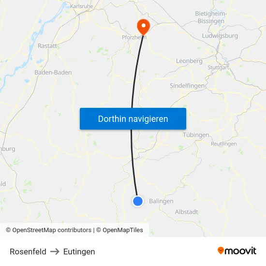 Rosenfeld to Eutingen map