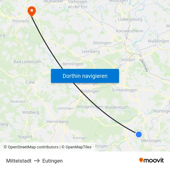 Mittelstadt to Eutingen map