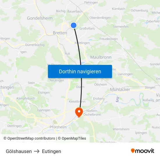 Gölshausen to Eutingen map