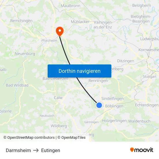 Darmsheim to Eutingen map