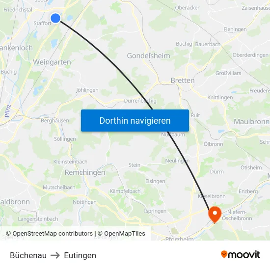 Büchenau to Eutingen map