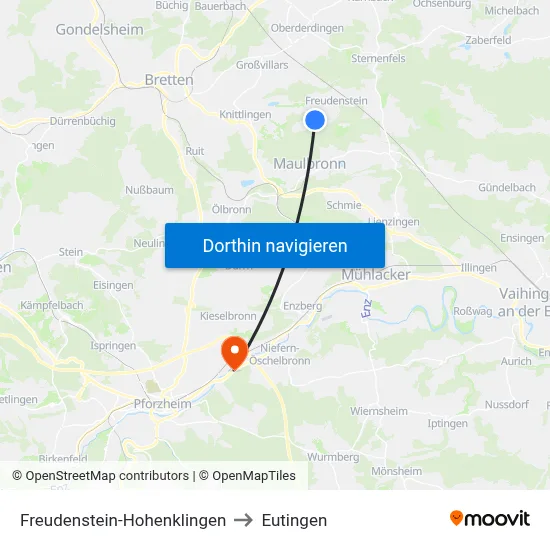 Freudenstein-Hohenklingen to Eutingen map