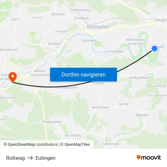 Roßwag to Eutingen map