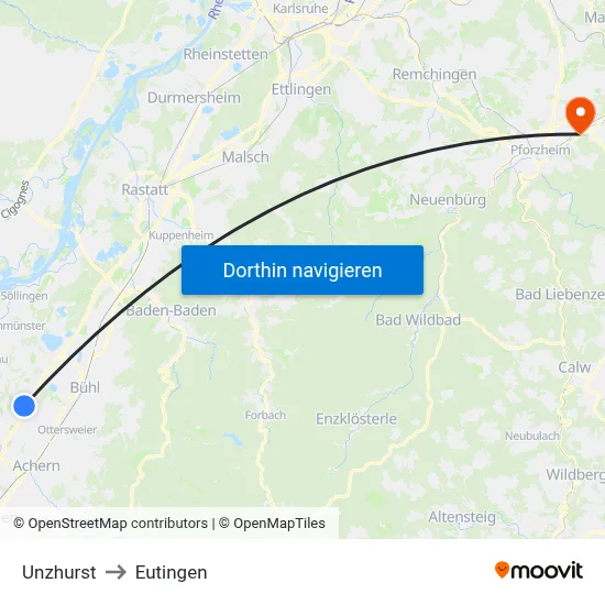 Unzhurst to Eutingen map