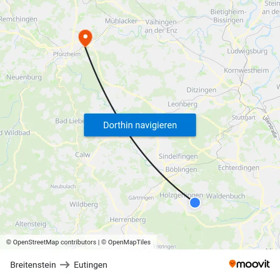 Breitenstein to Eutingen map