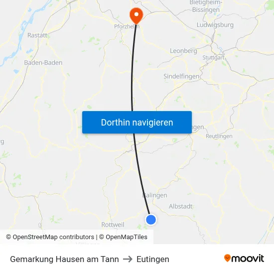 Gemarkung Hausen am Tann to Eutingen map