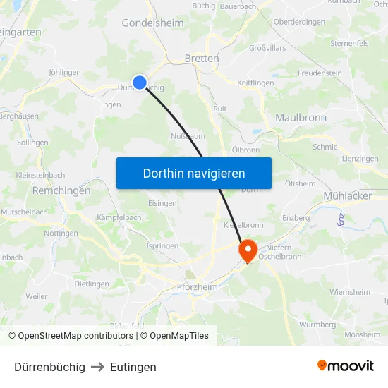 Dürrenbüchig to Eutingen map