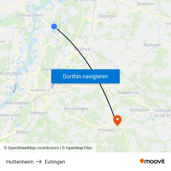 Huttenheim to Eutingen map