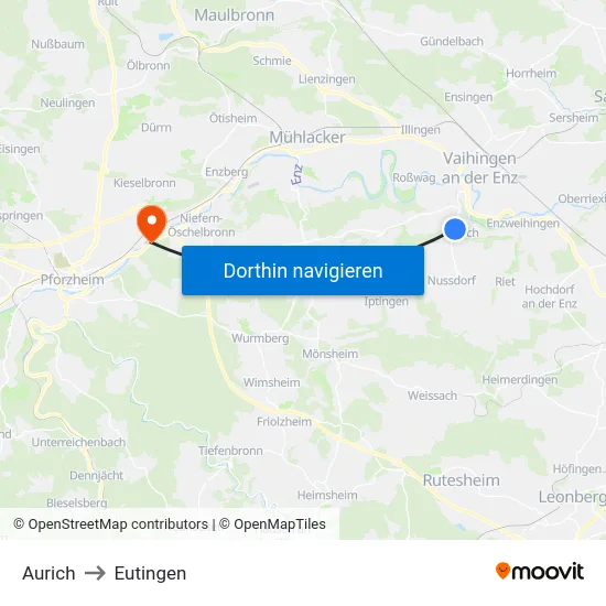Aurich to Eutingen map