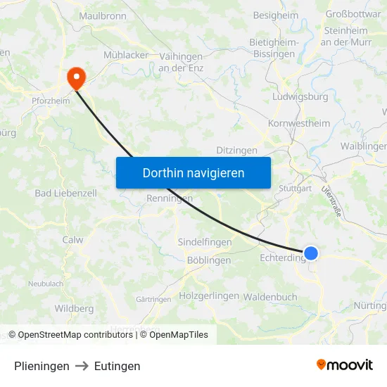 Plieningen to Eutingen map
