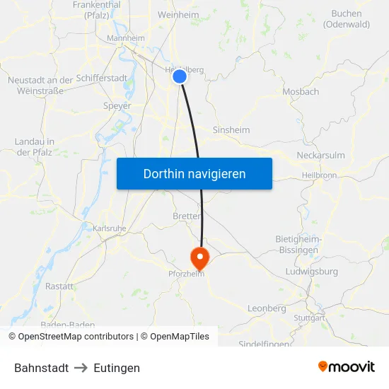 Bahnstadt to Eutingen map