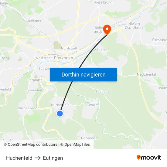 Huchenfeld to Eutingen map