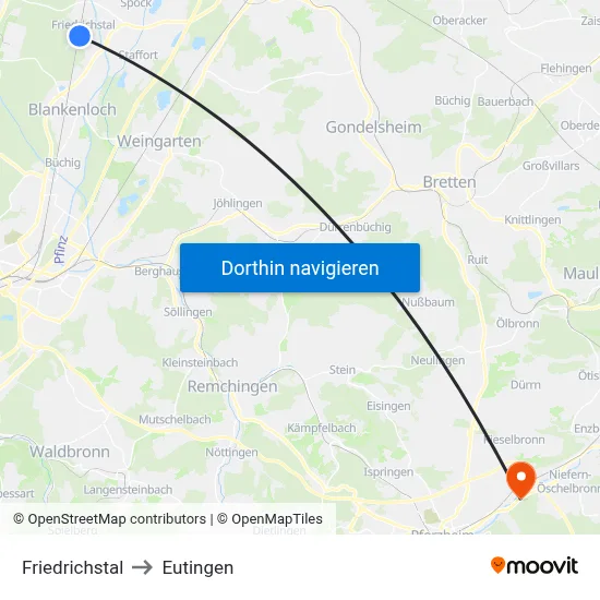 Friedrichstal to Eutingen map