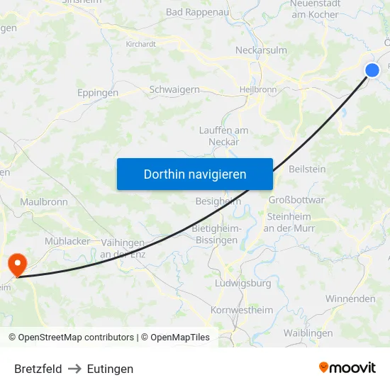 Bretzfeld to Eutingen map