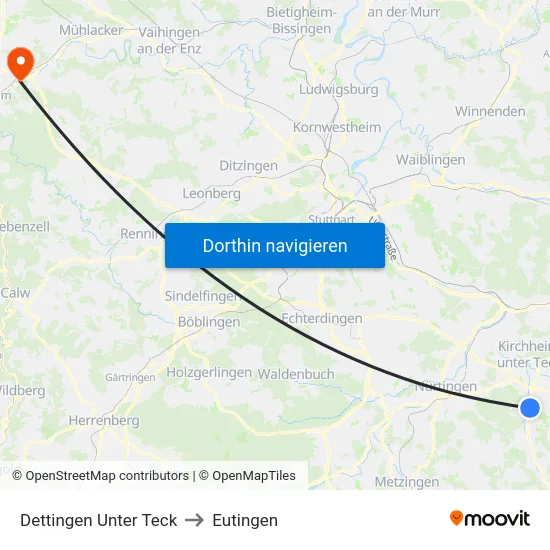Dettingen Unter Teck to Eutingen map