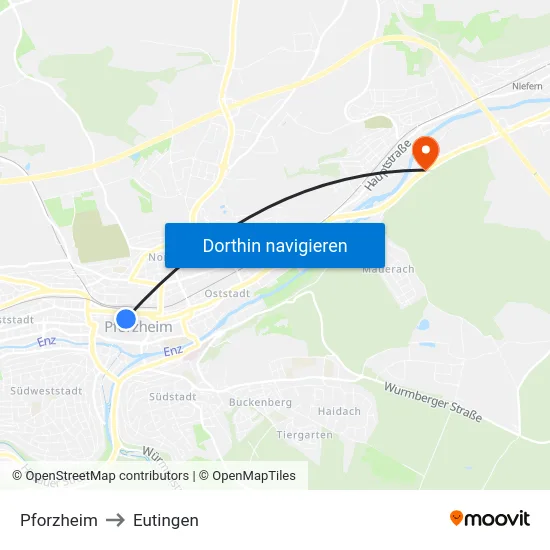 Pforzheim to Eutingen map
