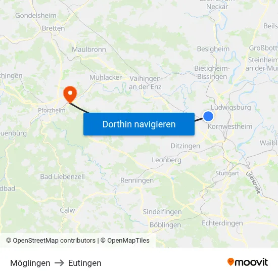 Möglingen to Eutingen map