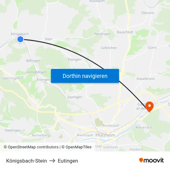 Königsbach-Stein to Eutingen map