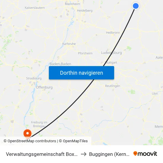 Verwaltungsgemeinschaft Boxberg to Buggingen (Kernort) map