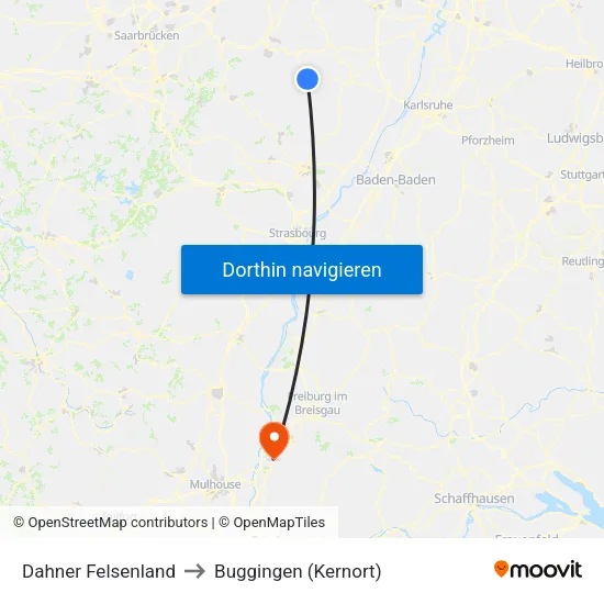 Dahner Felsenland to Buggingen (Kernort) map
