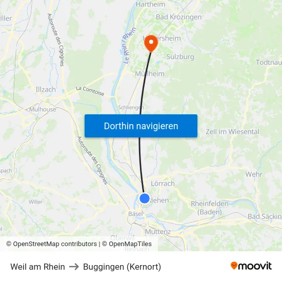 Weil am Rhein to Buggingen (Kernort) map