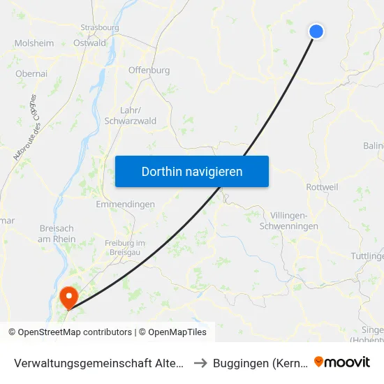 Verwaltungsgemeinschaft Altensteig to Buggingen (Kernort) map
