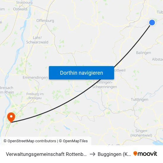 Verwaltungsgemeinschaft Rottenburg am Neckar to Buggingen (Kernort) map