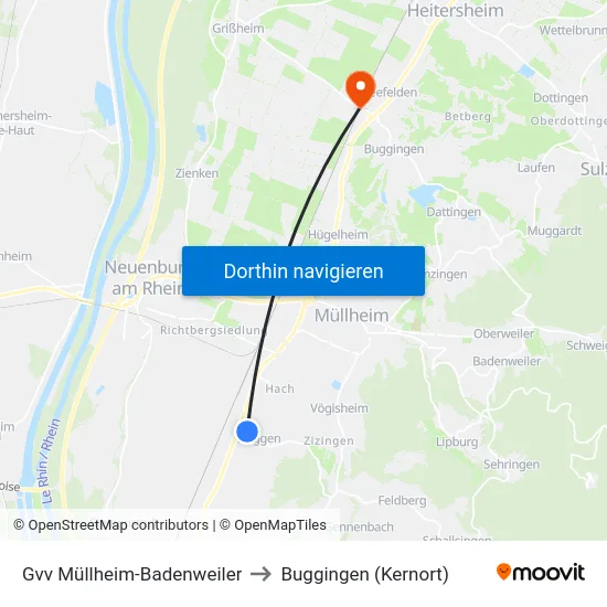 Gvv Müllheim-Badenweiler to Buggingen (Kernort) map