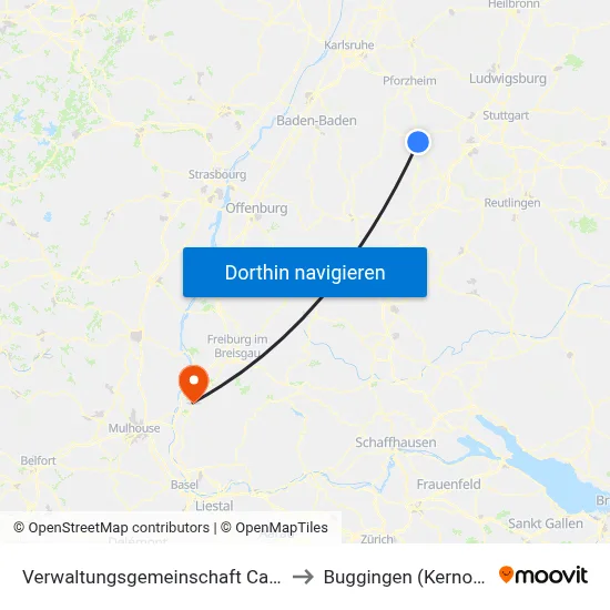 Verwaltungsgemeinschaft Calw to Buggingen (Kernort) map