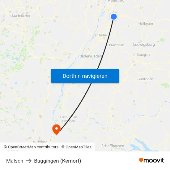 Malsch to Buggingen (Kernort) map